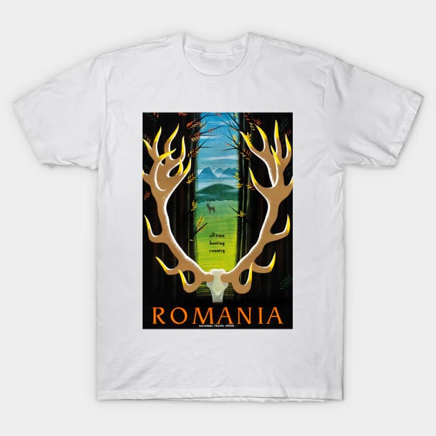 Vintage Travel Poster Romania All Time Hunting Country 1930s T-Shirt by vintagetreasure